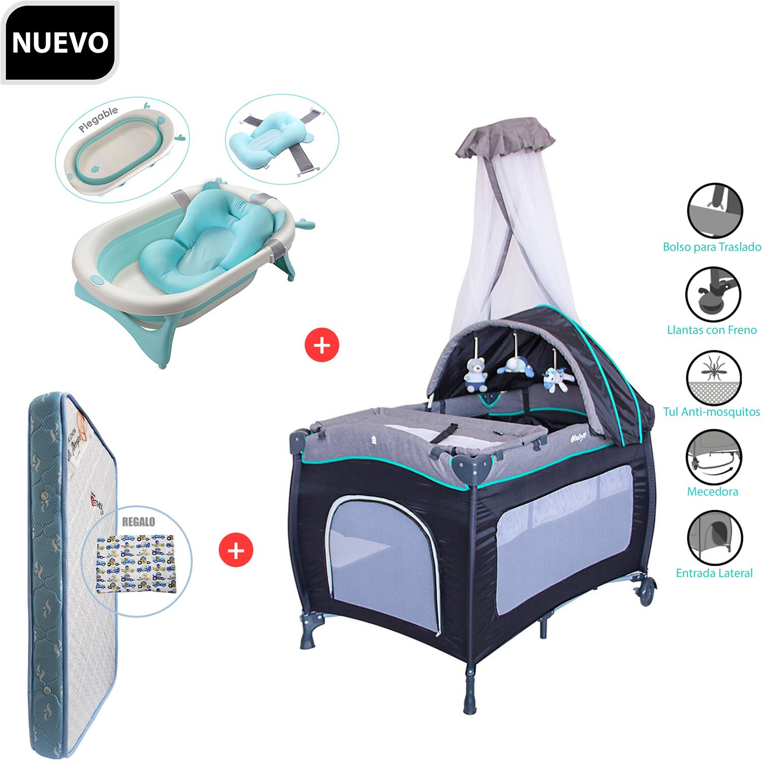Cuna Corral SALLY 716 + Colchón de 4" + Tina