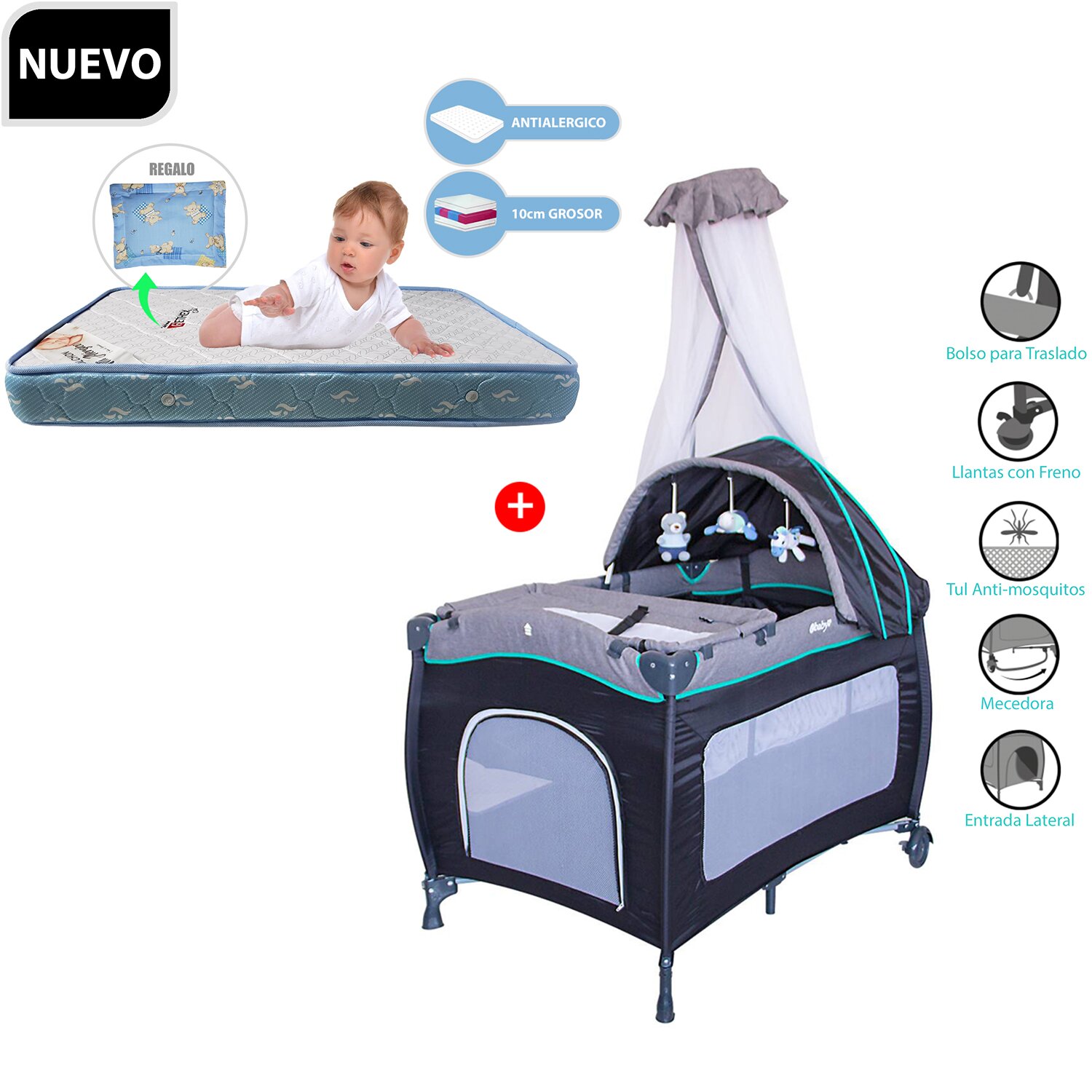 Cuna Corral Mecedora SALLY 716 + Colchón de 4"