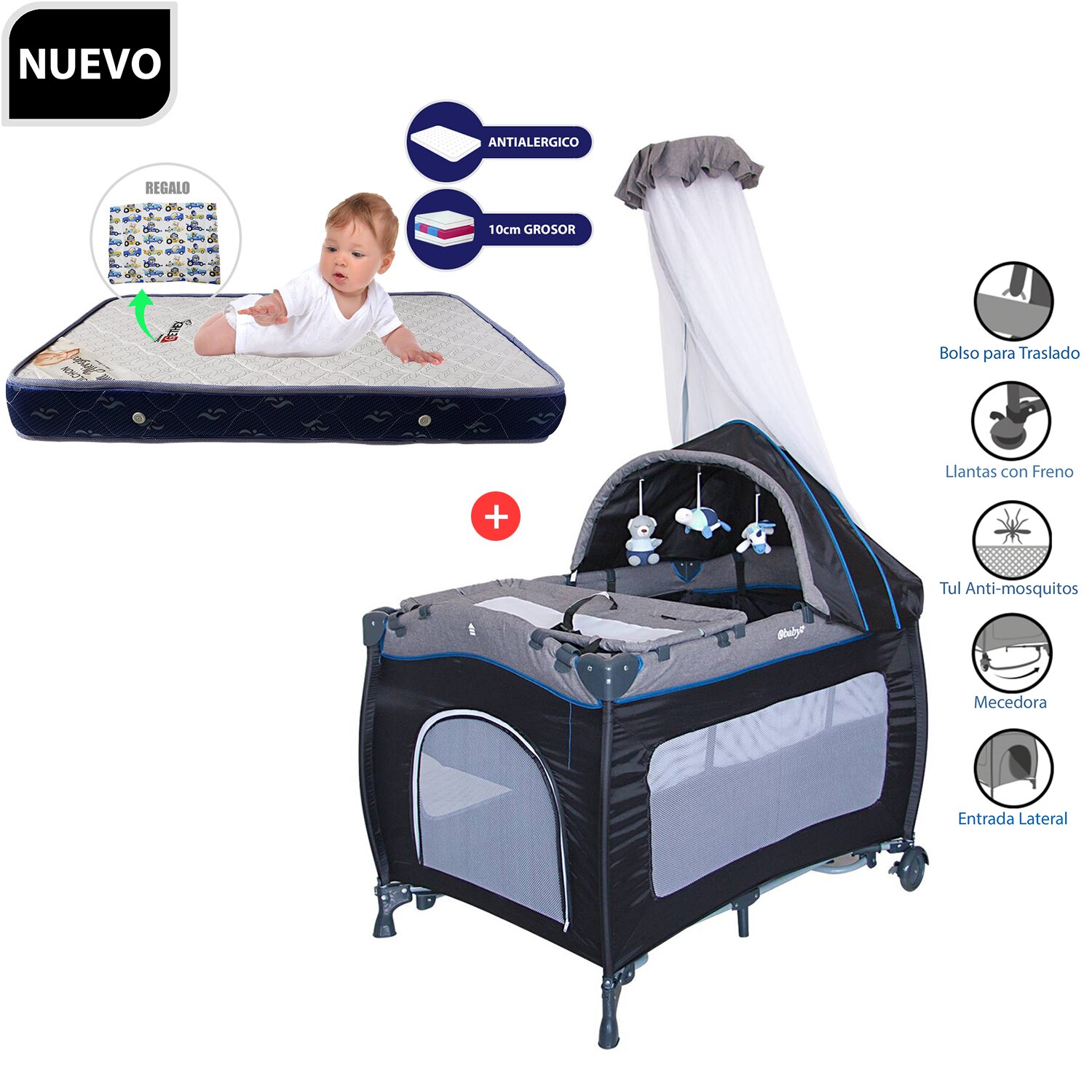 Cuna Corral Mecedora SALLY 716 + Colchón de 4"