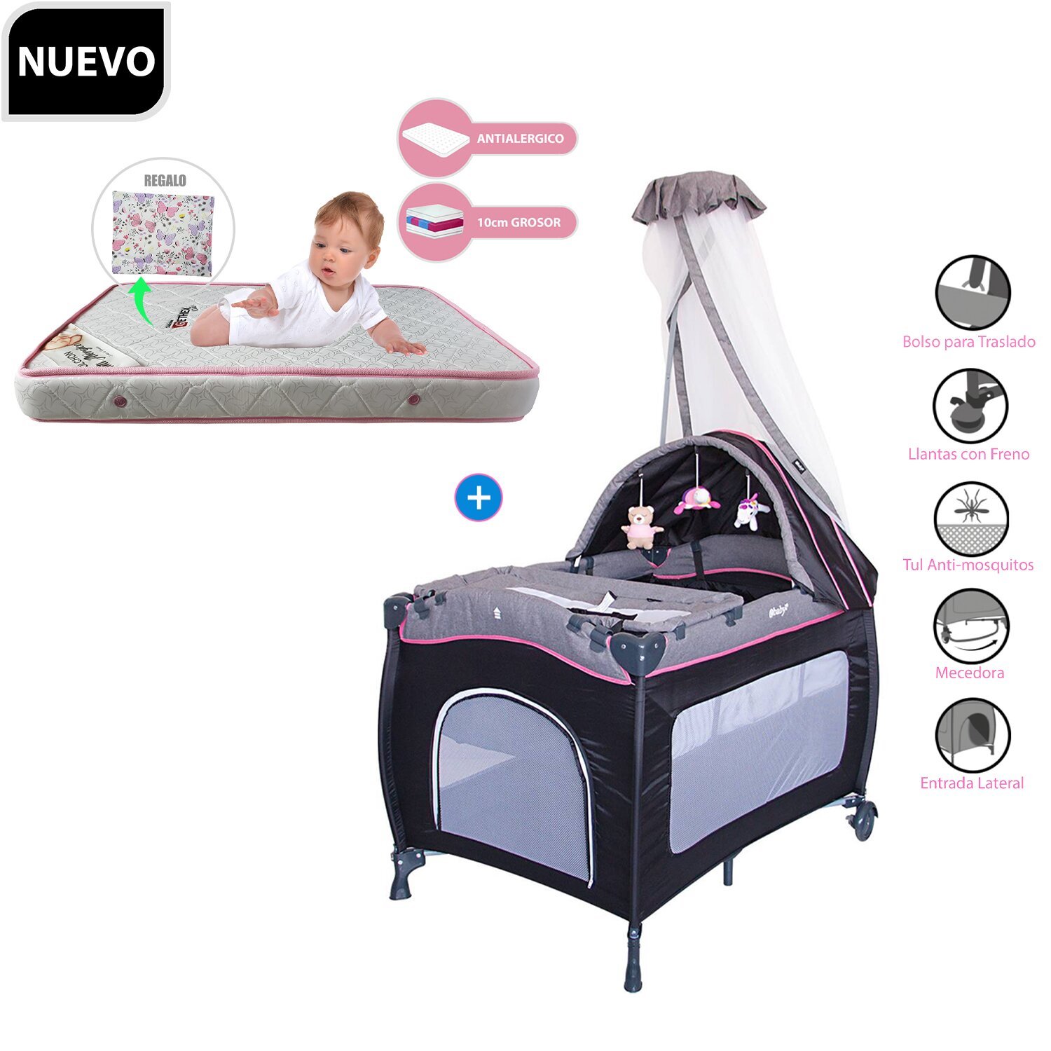 Cuna Corral Mecedora SALLY 716 + Colchón de 4"