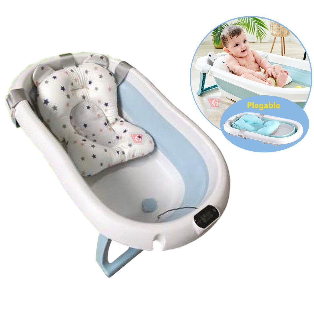 Tina de Baño Para Bebe Plegable Azul