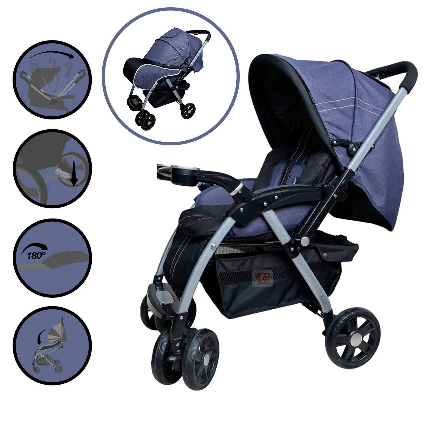 Coche Cuna Ebaby ROSSI Azul