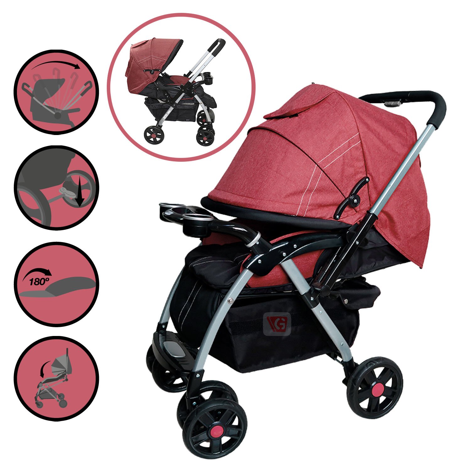 Coche Cuna Ebaby ROSSI Rojo