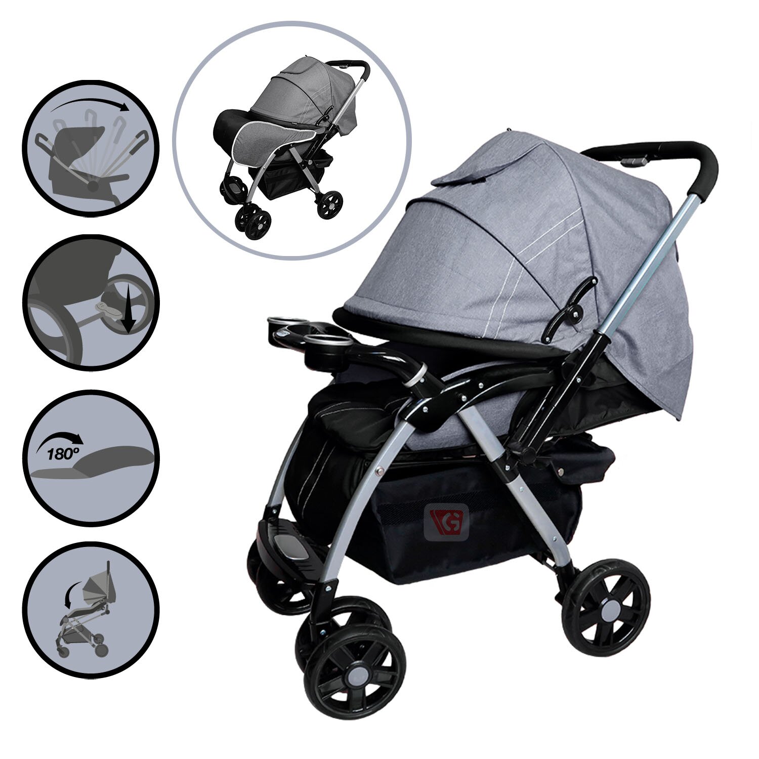 Coche Cuna Ebaby ROSSI Gris