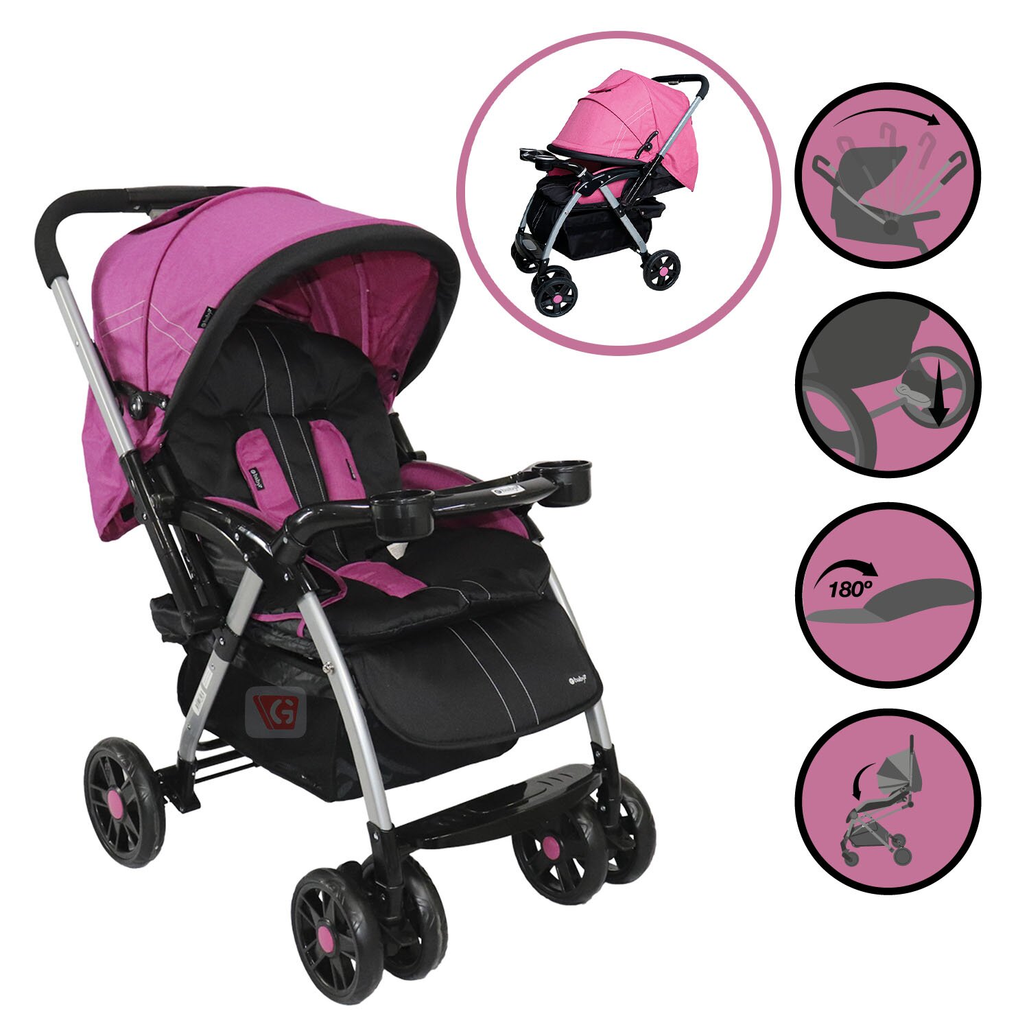 Coche Cuna Ebaby ROSSI Rosado