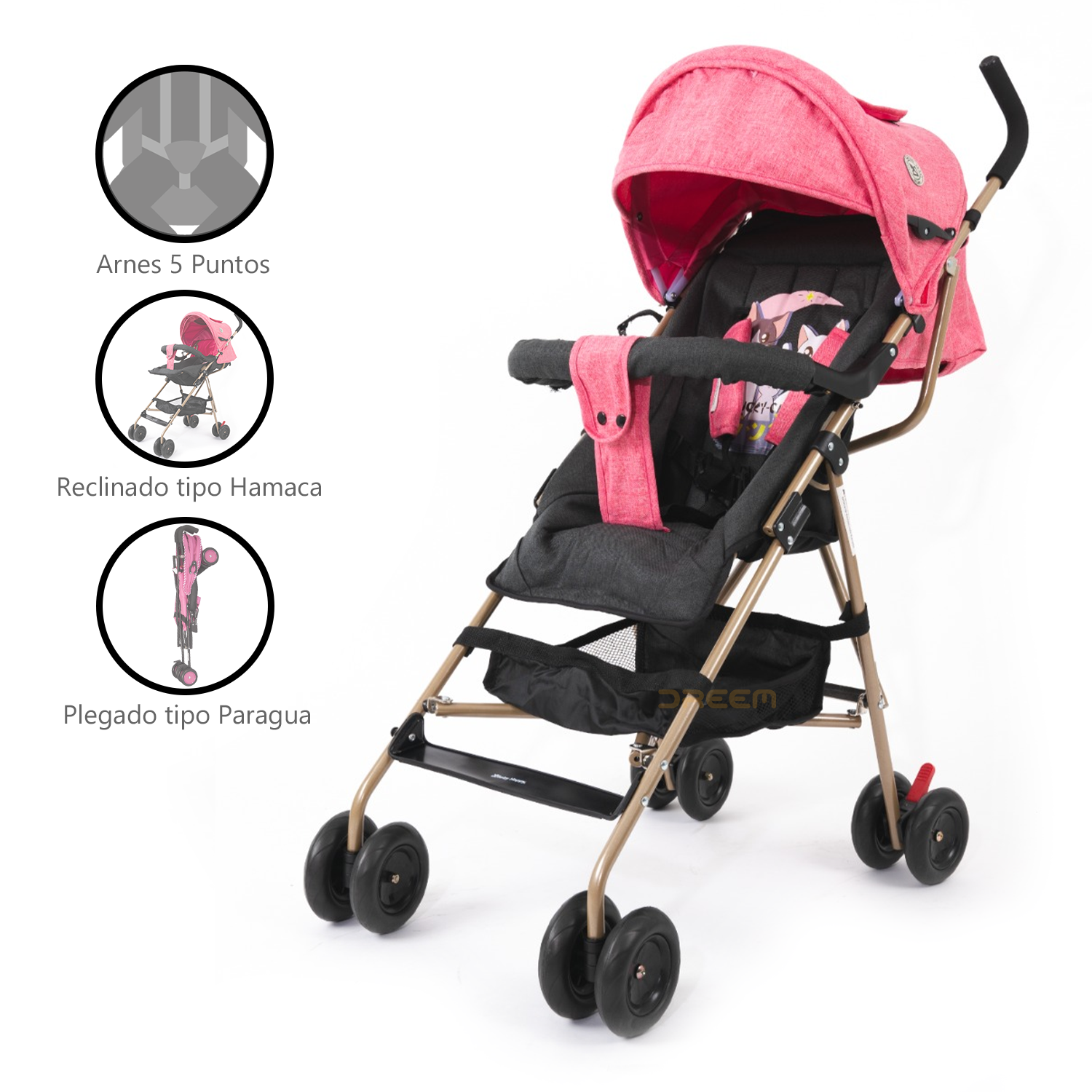 Coche Baston Reclinable Golden 1021G Pink