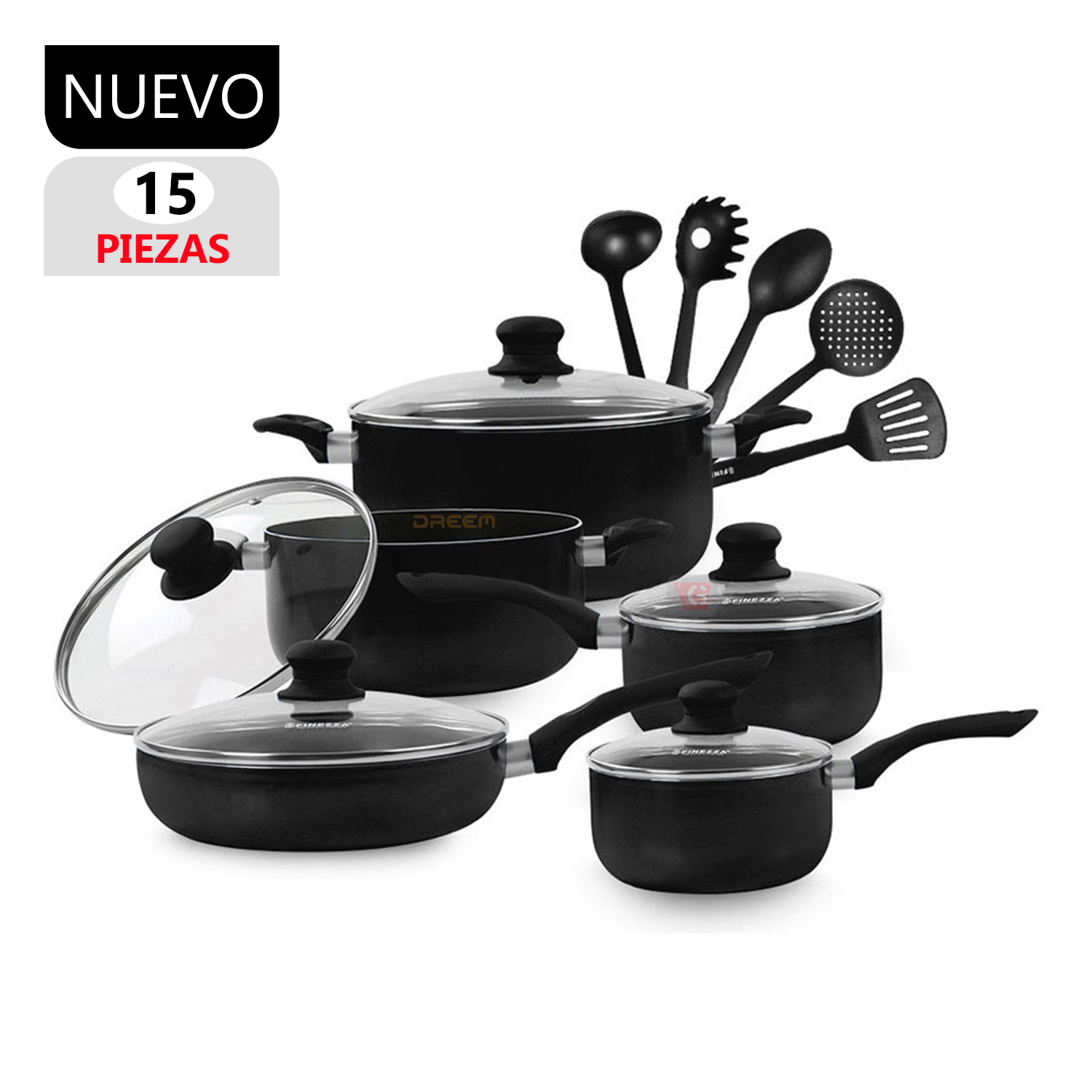 Set de Ollas Antiadherentes Finezza FZ-1655T Negro