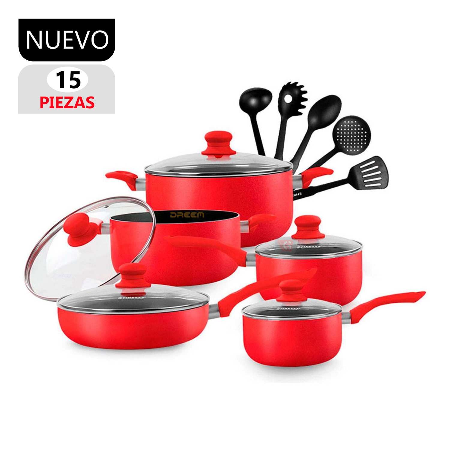 Set de Ollas Antiadherentes Finezza FZ-1655T Rojo