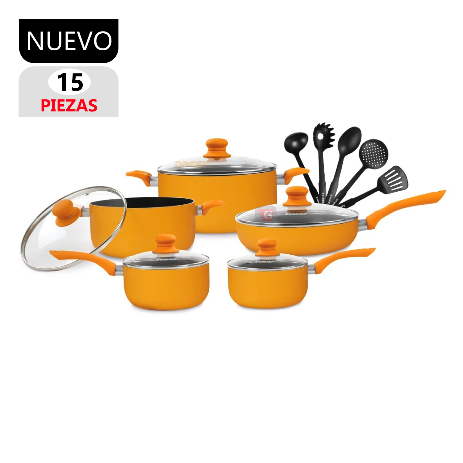 Set de Ollas Antiadherentes Finezza FZ-1655T Naranja