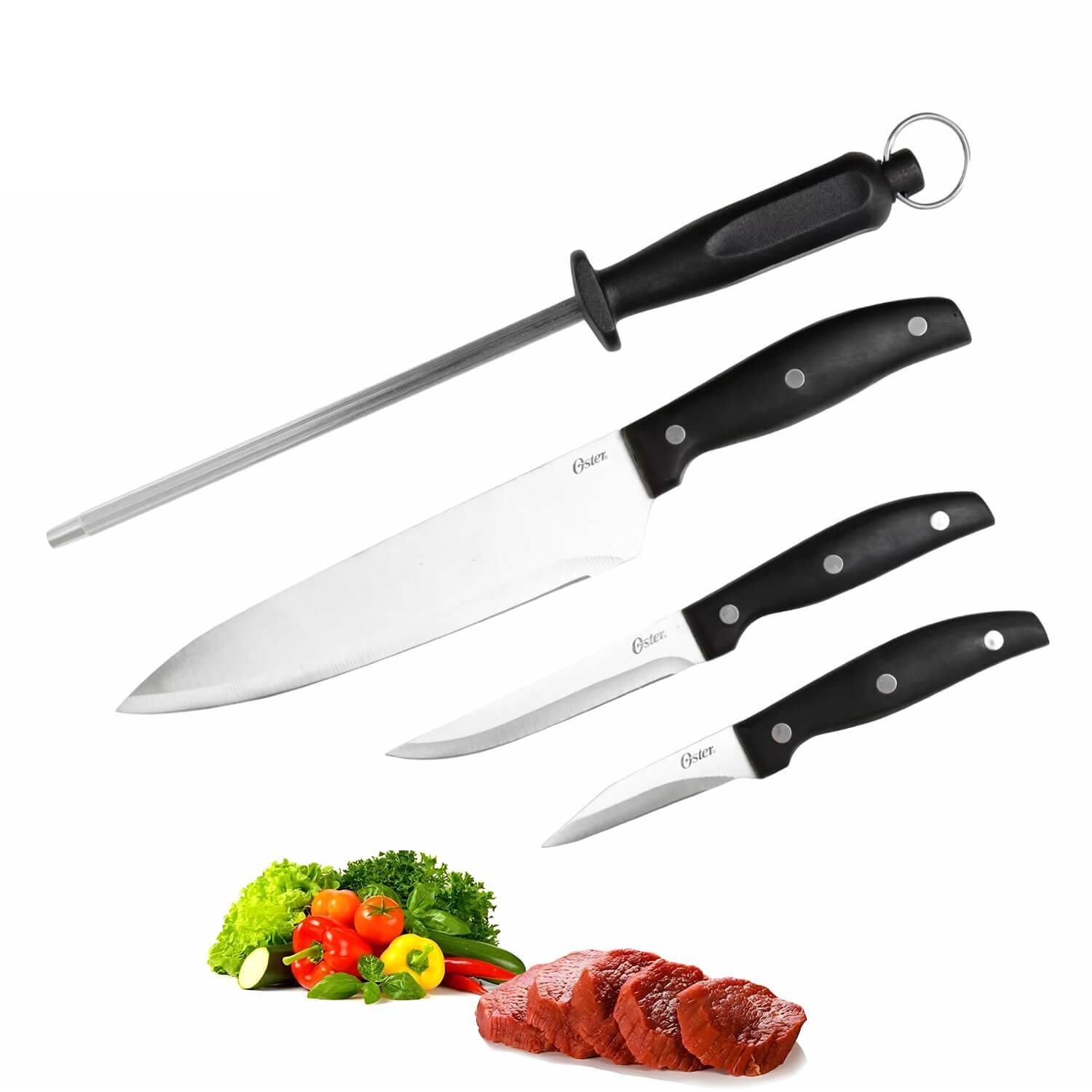 Juego de Cuchillos 4Pzs Acero Inoxidable Oster 75679-04 Negro