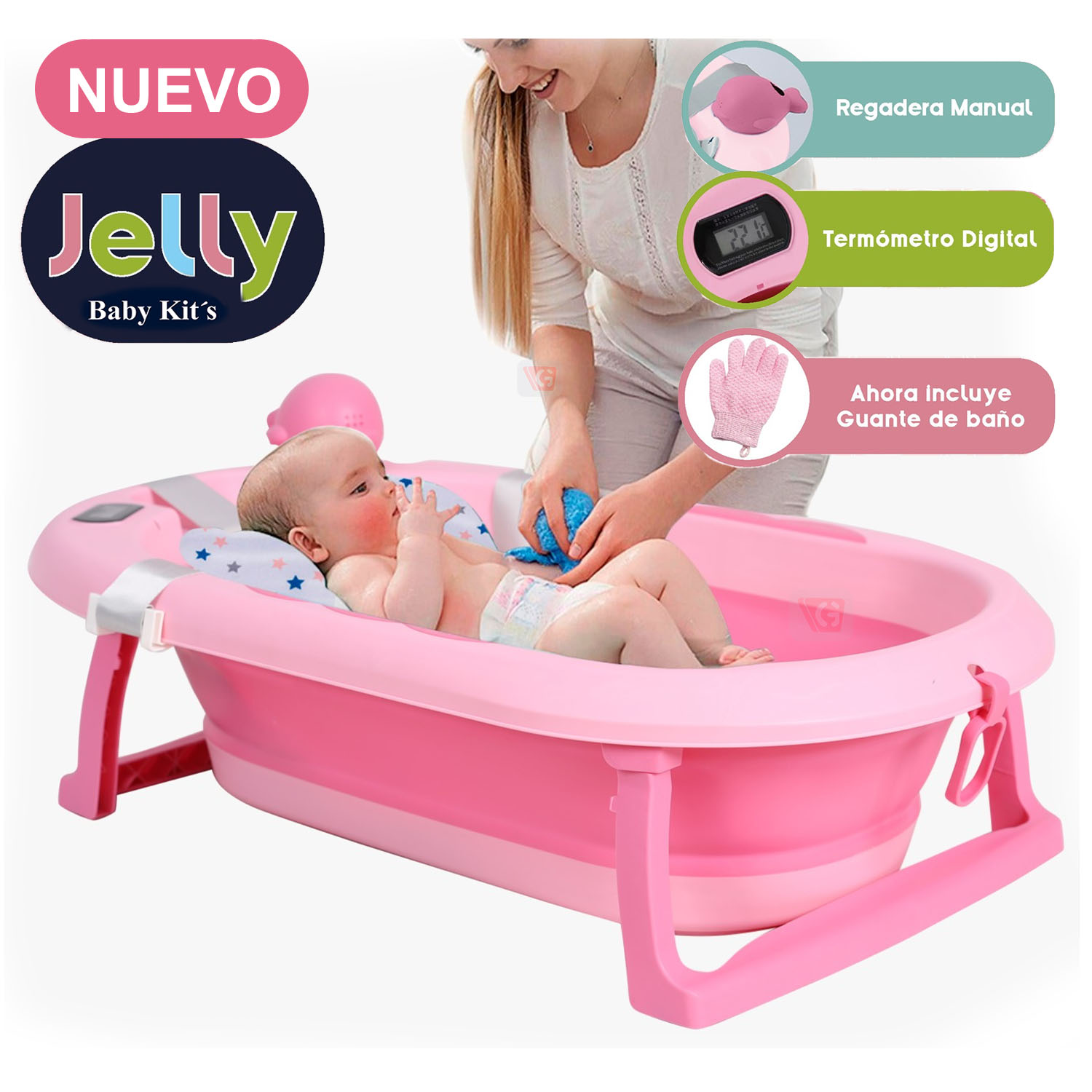 Tina Plegable "JELLY" Con Termostato PINK