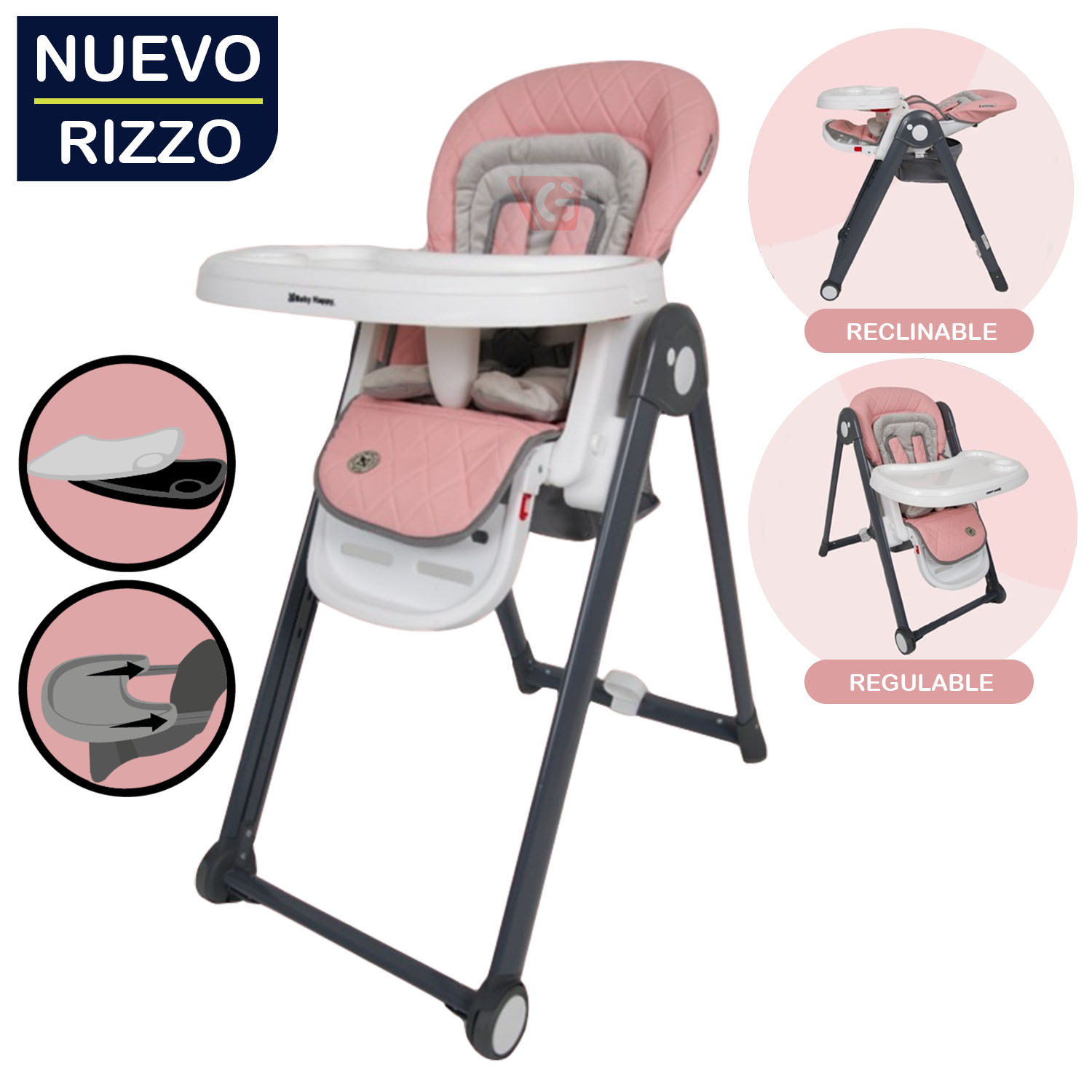 Silla de Comer Graduable 2010 «RIZZO» Rosado