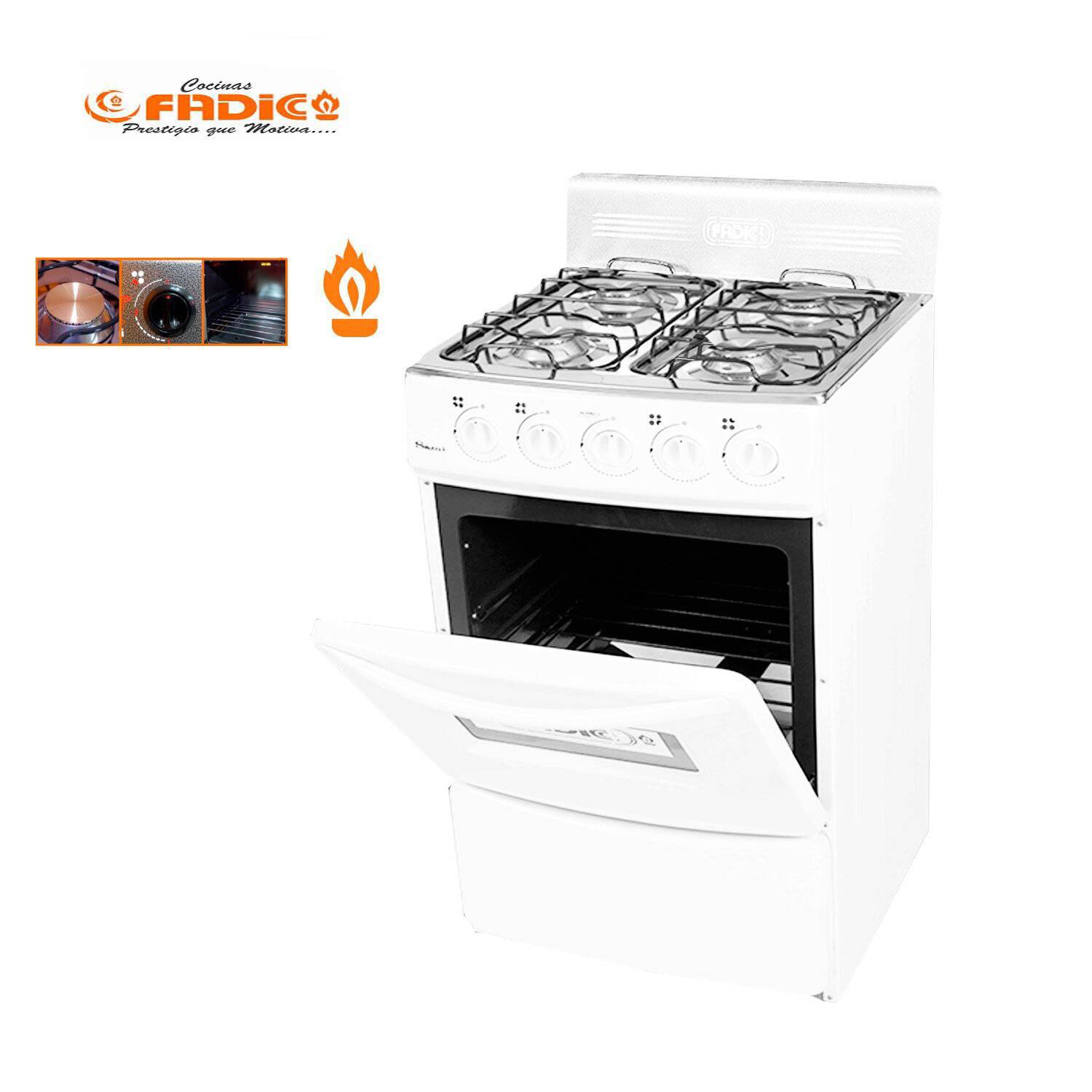 Cocina con respaldar y Horno 20 Sami 4H Blanco