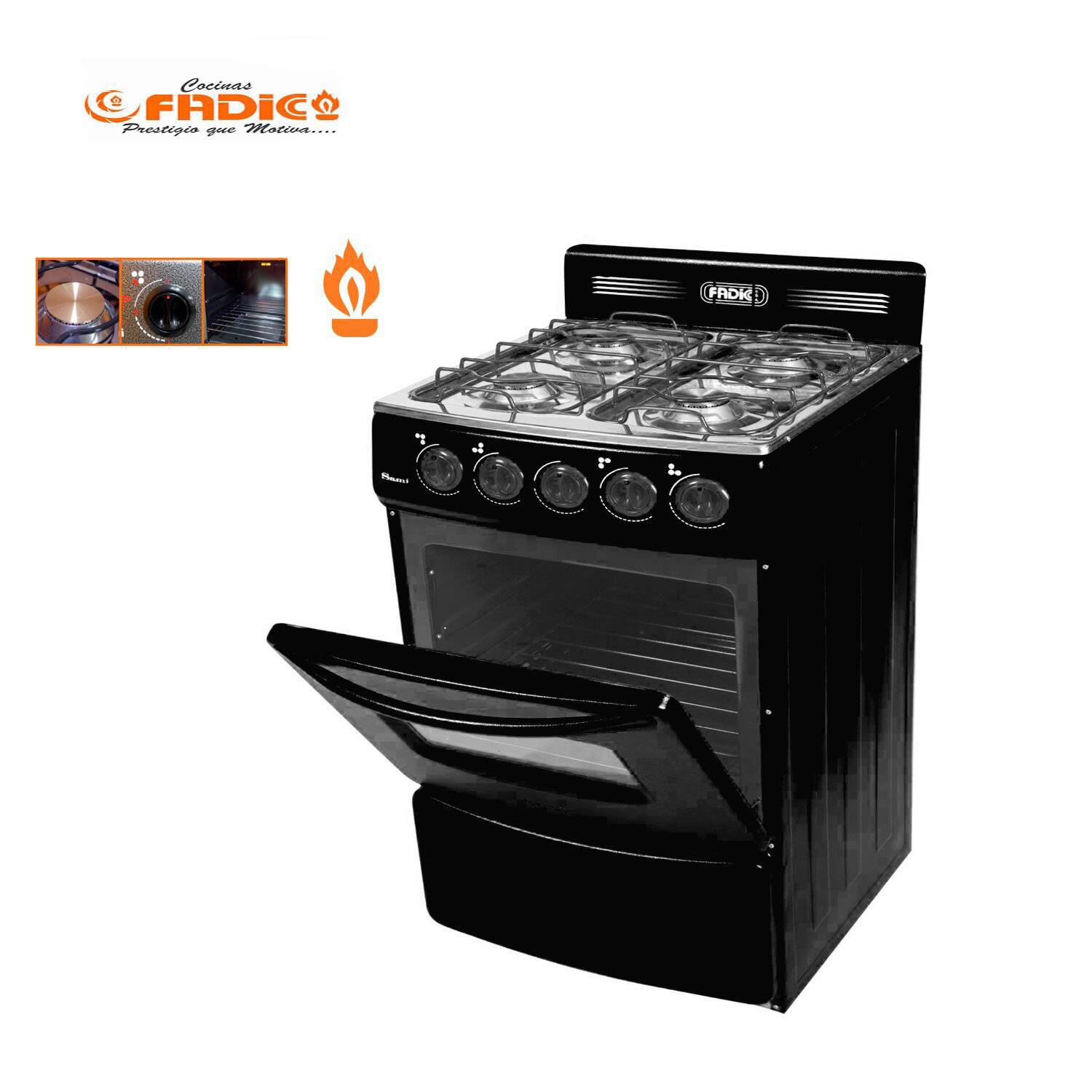 Cocina con respaldar y Horno 20 Sami 4H Negro