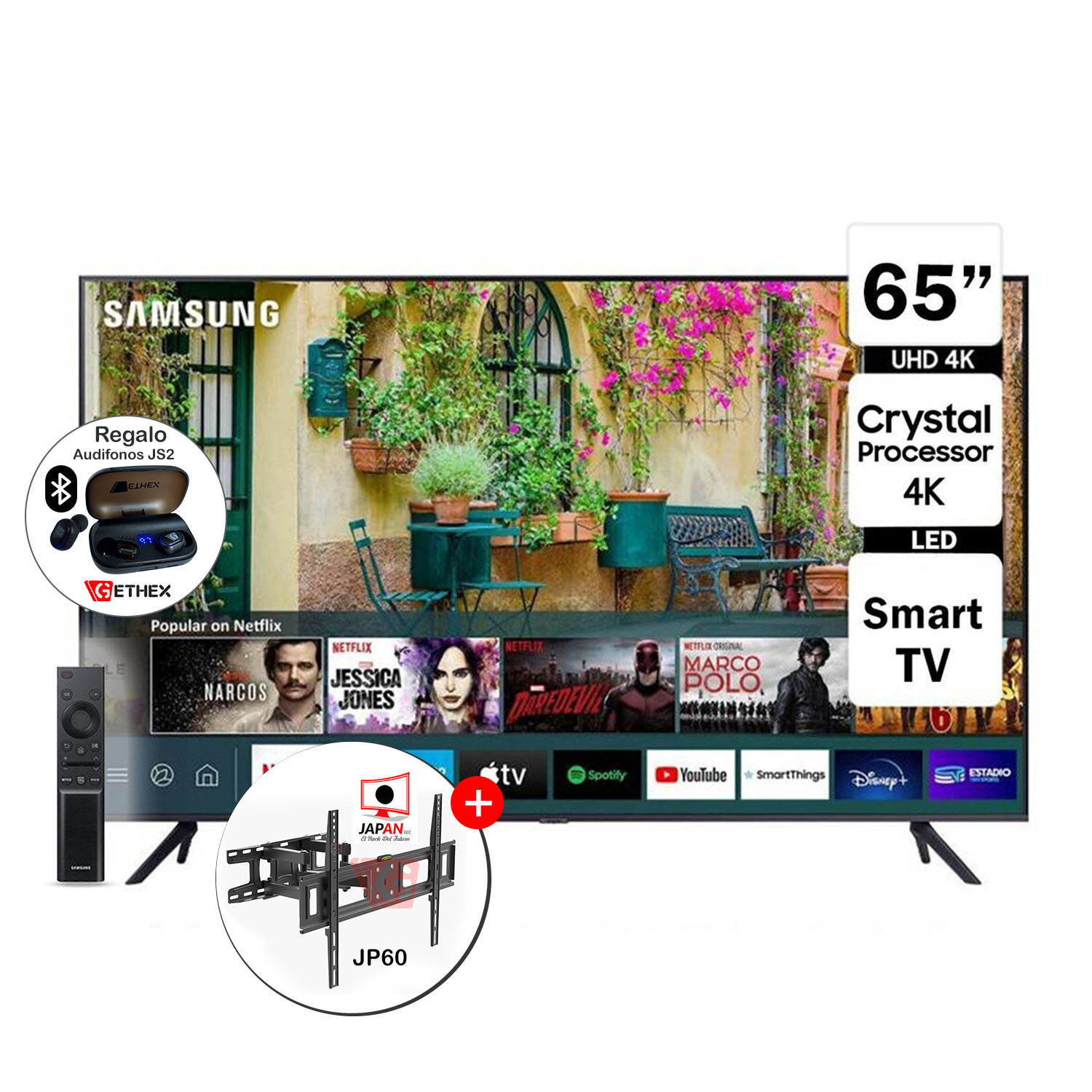 Televisor LED 65” Smart TV 4K UHD 65AU7090 + Rack JP60