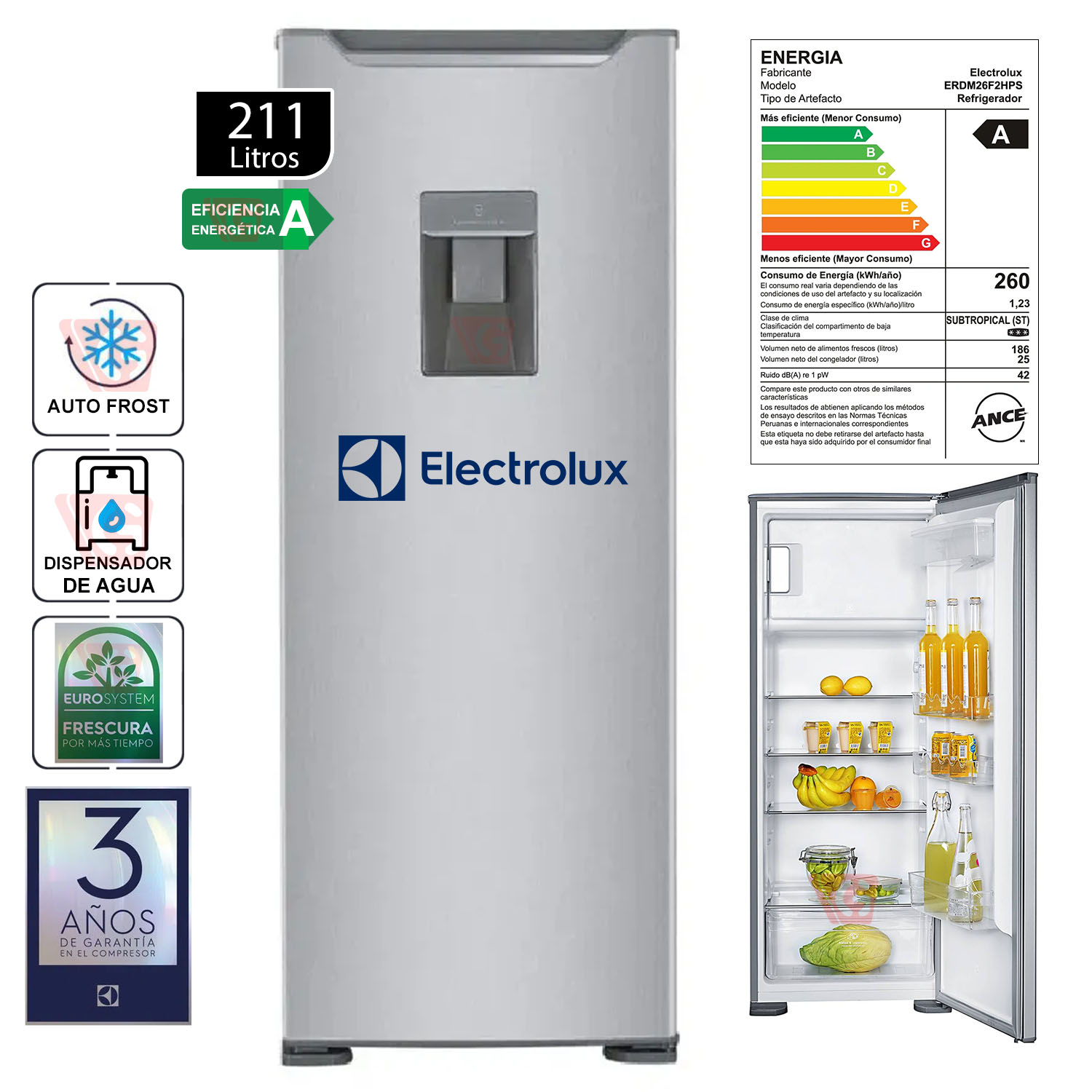 Refrigeradora 1 Puerta 211Lts ERDM26F2HPS Gris 