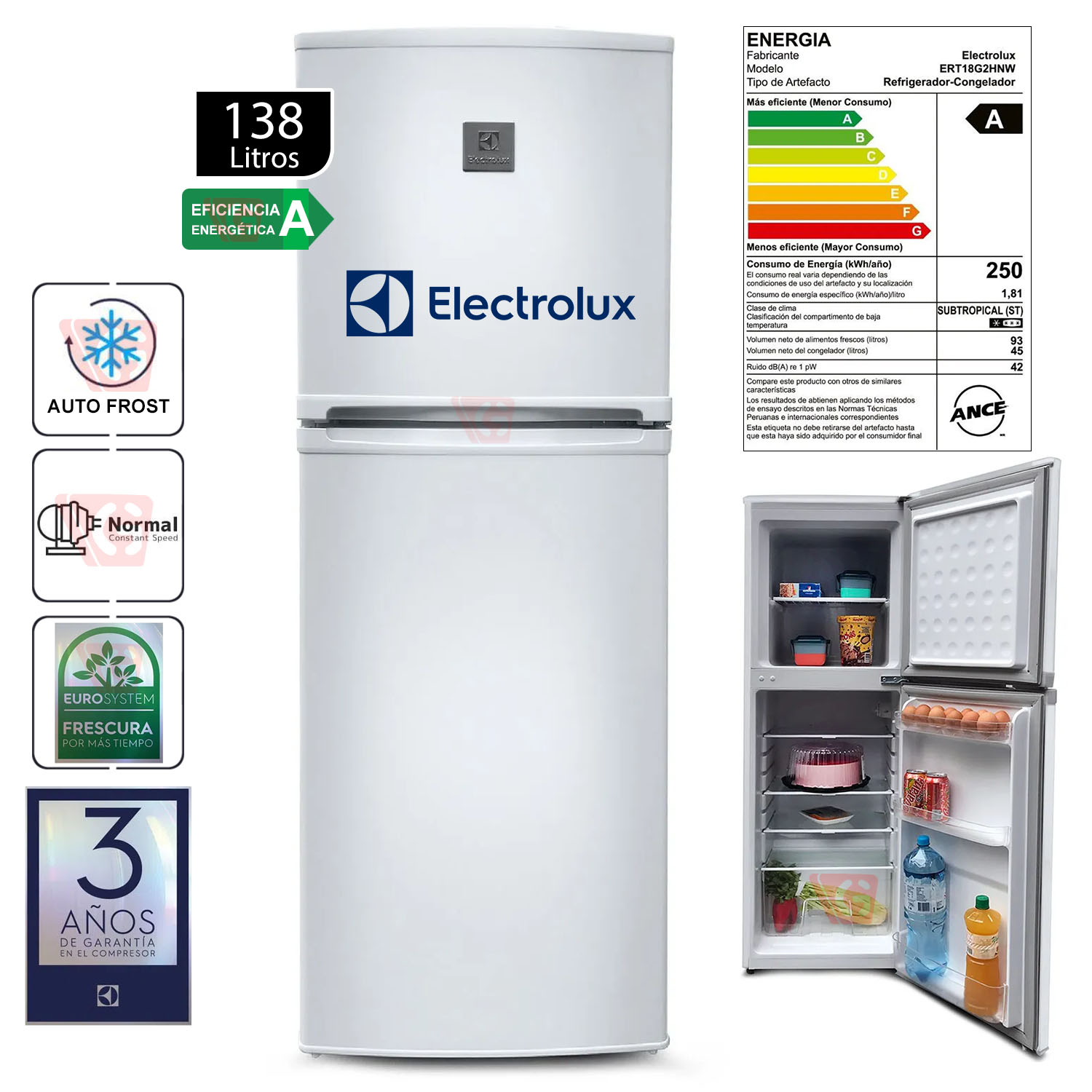 	 Refrigeradora Electrolux 138L Frost 2 Puertas Blanco ERT18G2HNW