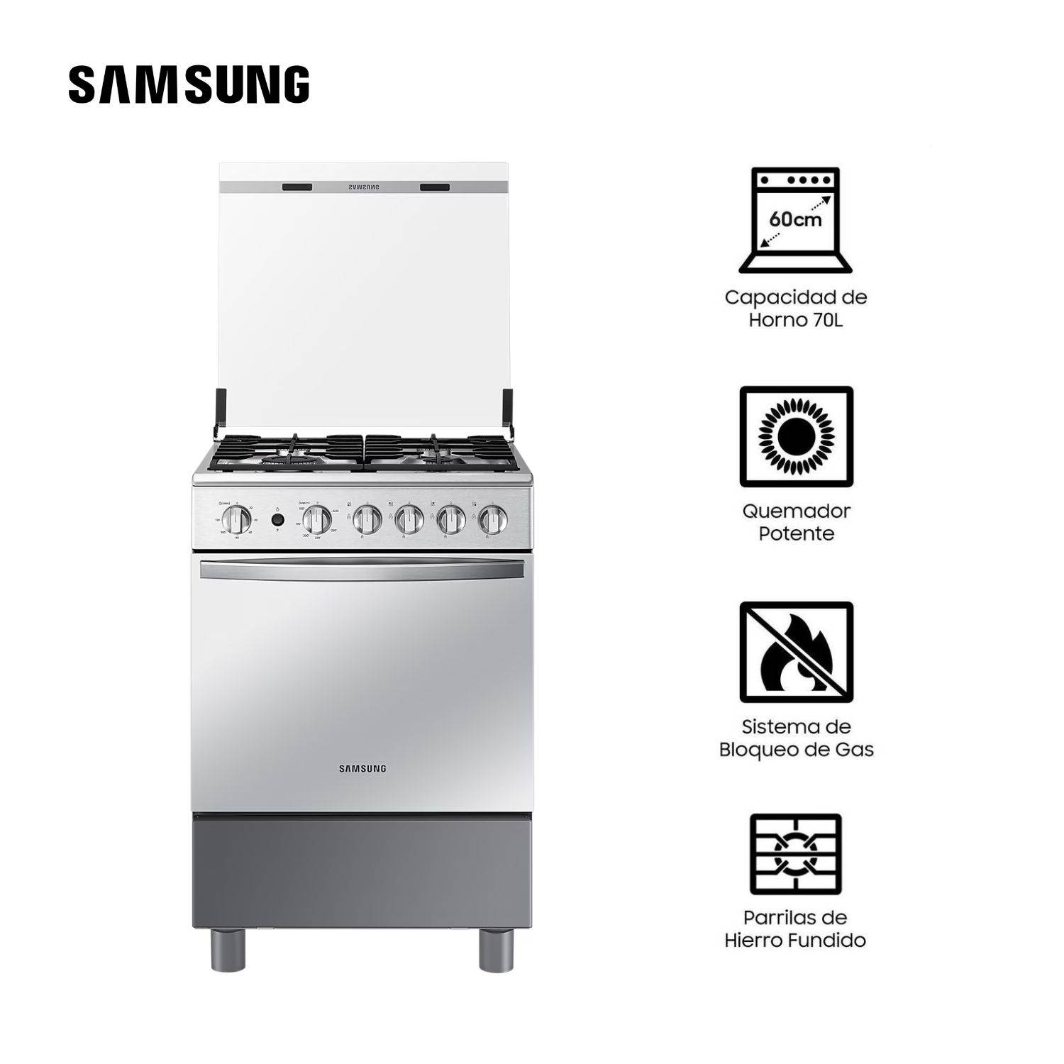 	 Cocina a Gas NX24BG57413S Samsung 4 hornillas Mirror Look - Inox