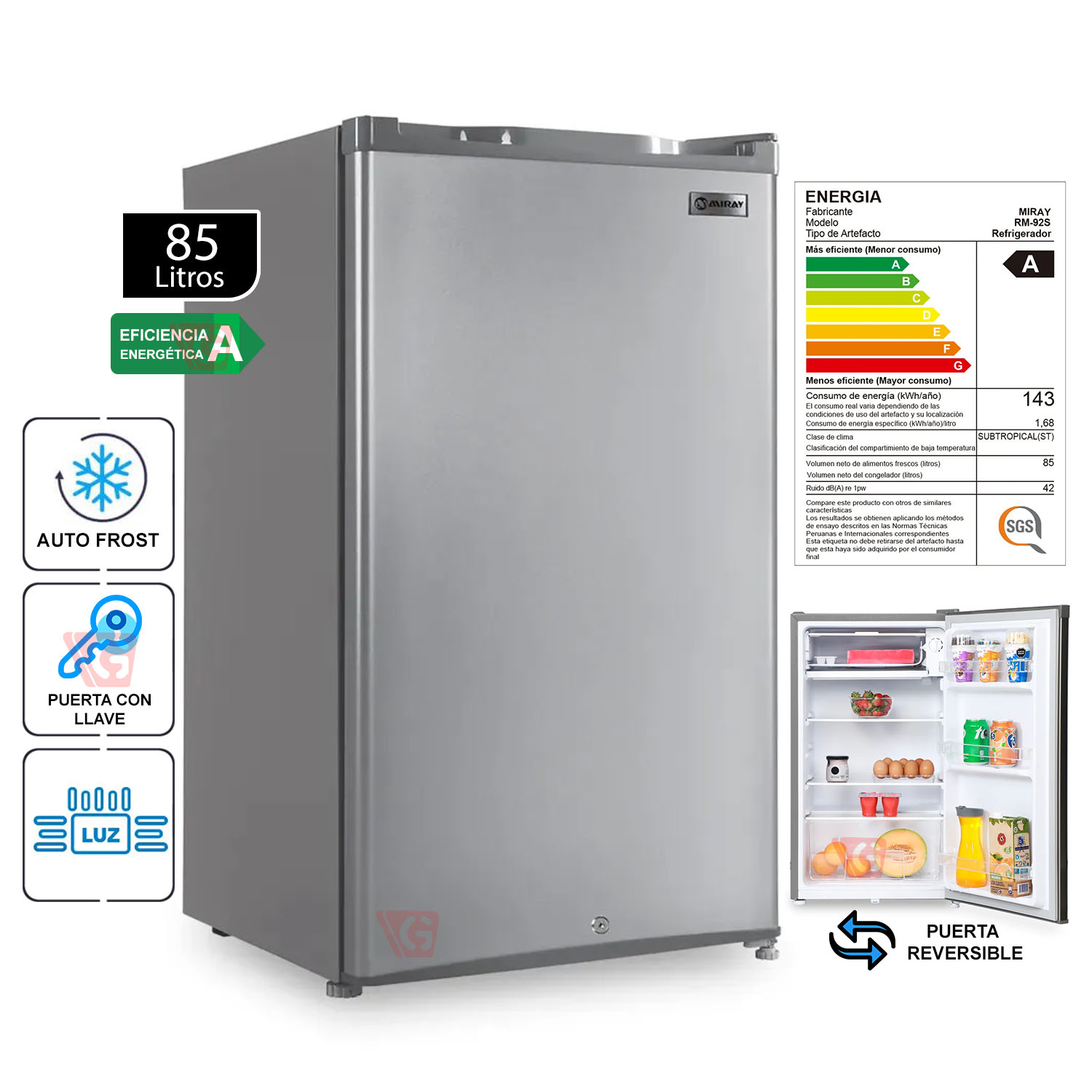 Frigobar-Refrigeradora Miray RM-92S 85 L