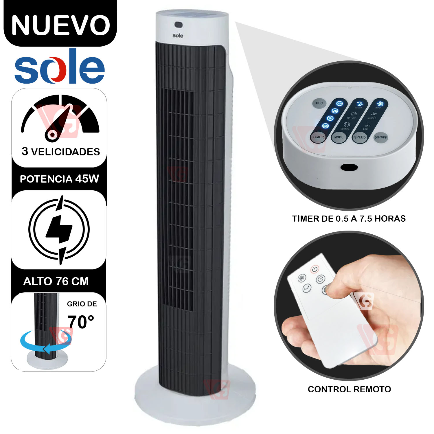  Ventilador de Aire Tipo Torre 76cm SOLAIR019