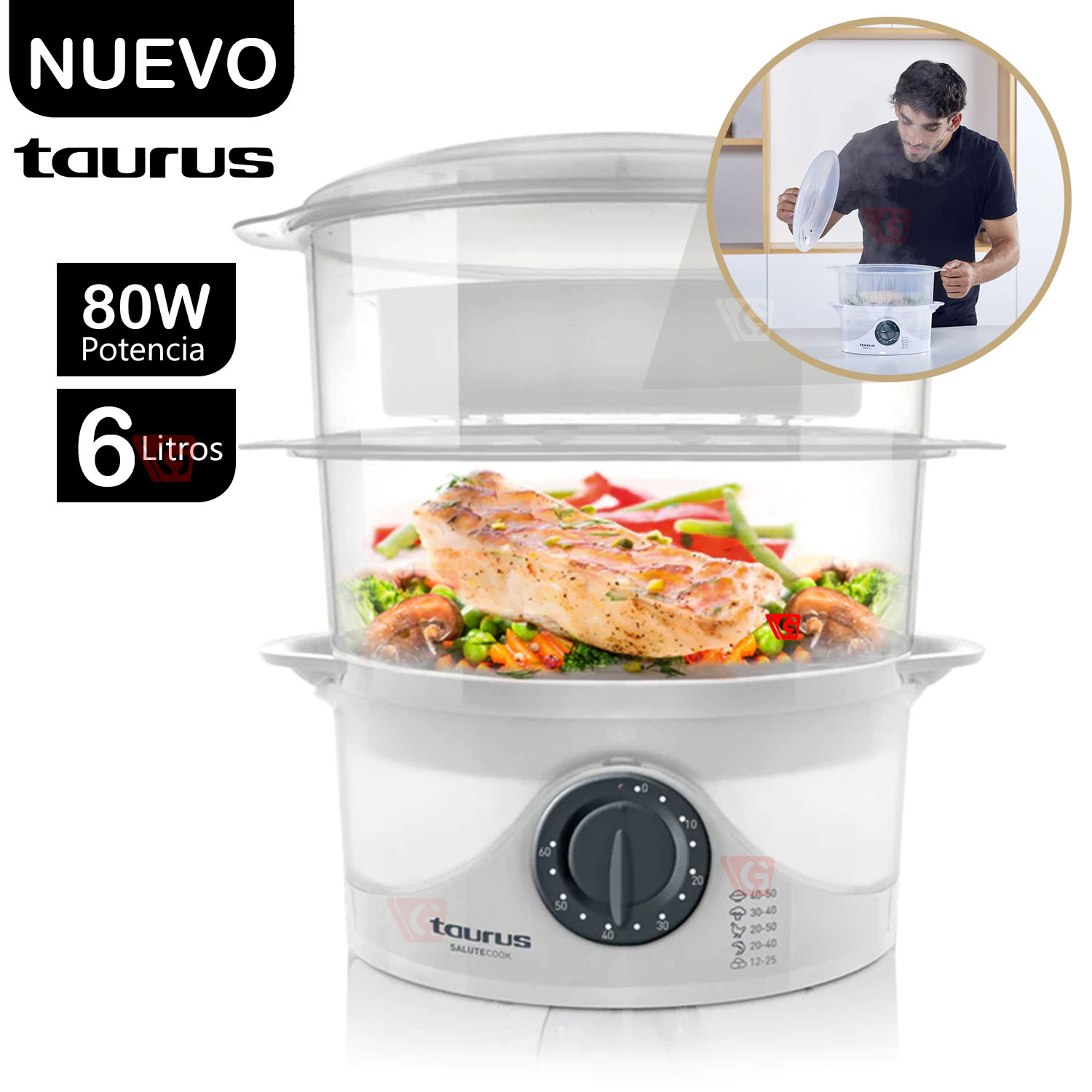 Vaporera de Alimentos Taurus SALUTECOOK Blanco