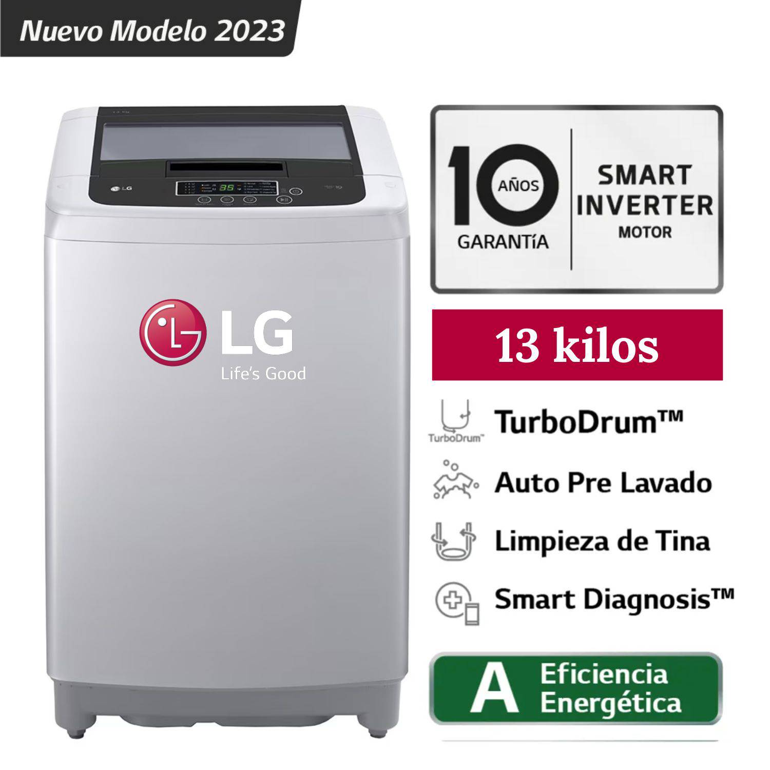 Lavadora LG 13kg Smart Motion Inverter Carga Superior WT13DPBK