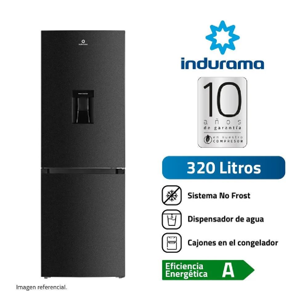 Refrigeradora  No Frost INDURAMA Bottom Freezer RI-639DN 320 Lts Negro
