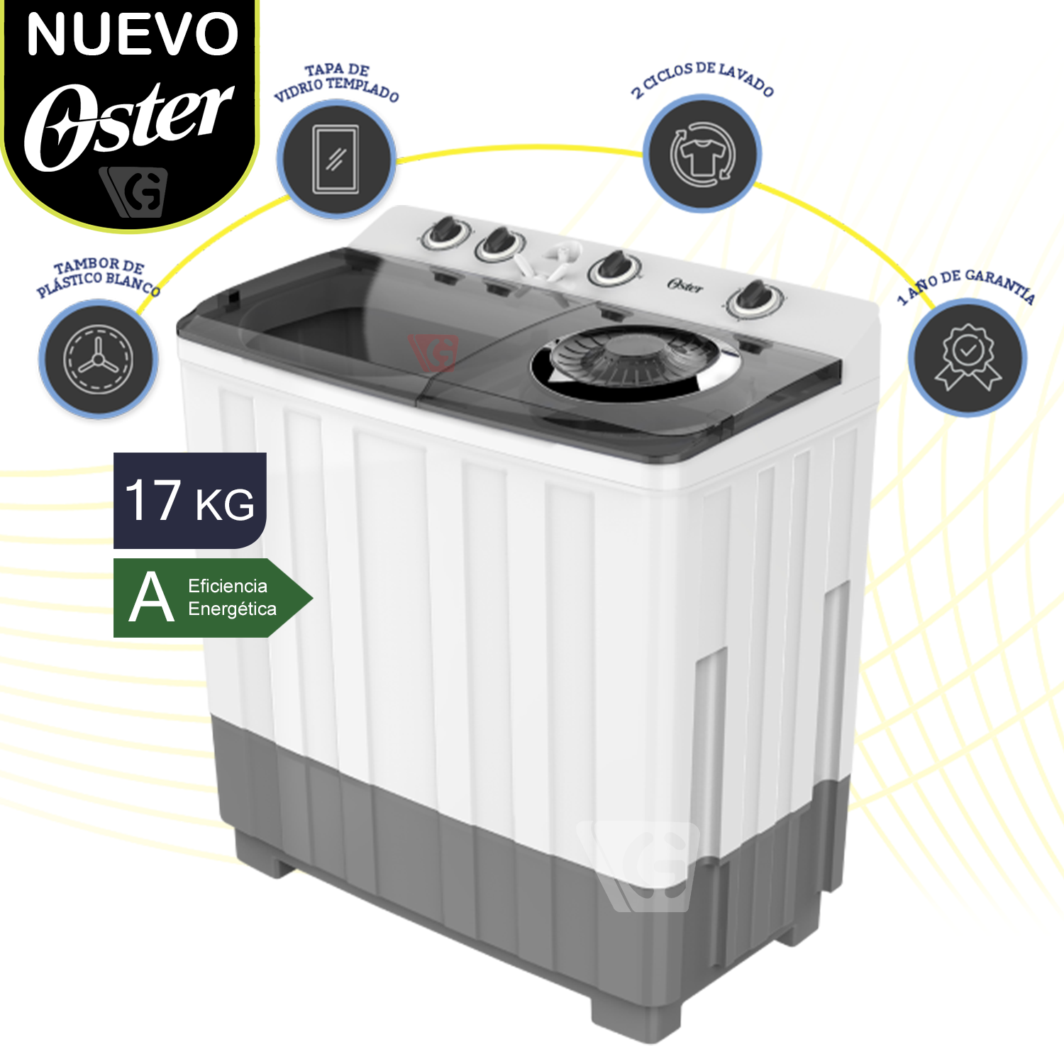 Lavadora semiautomática de 17 kg blanca Oster  - OS-SAWMK0017W