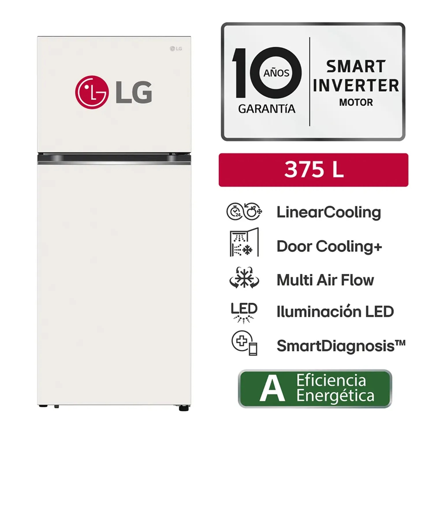 Refrigeradora 375L Top Freezer Door Cooling Beige Natural LG VT37BPB