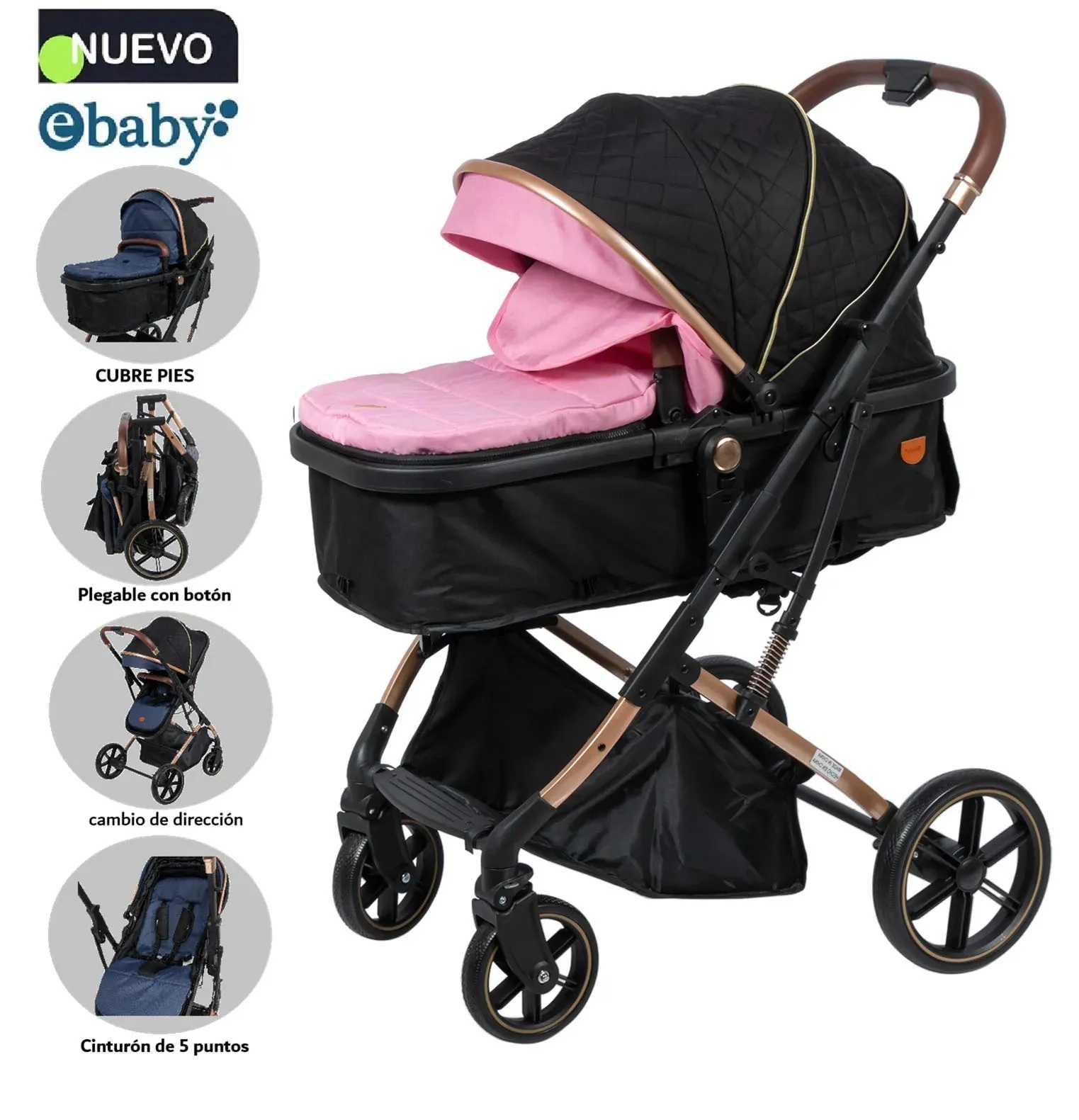 	 Coche Cuna Moisés de Lujo SATURNO EB126-1 Rosado