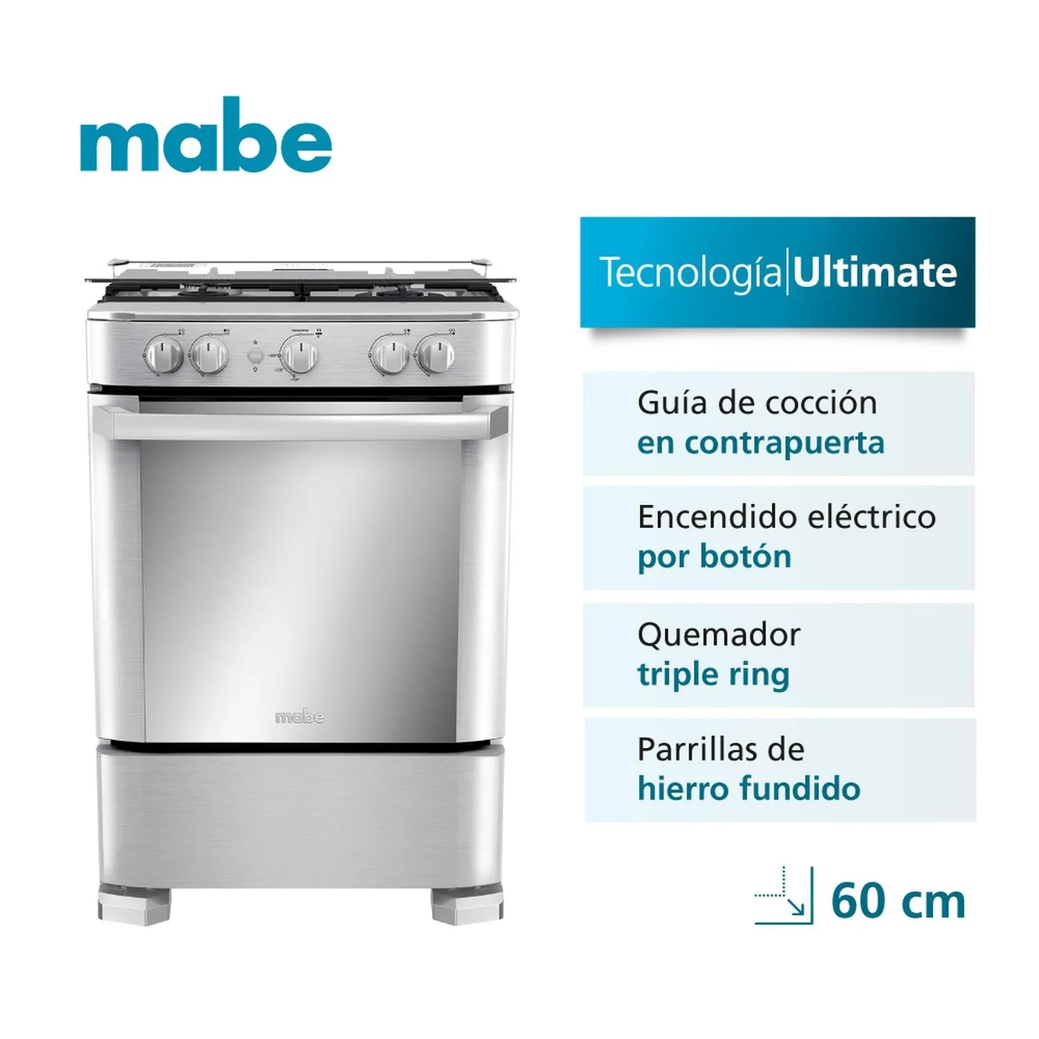 Cocina de piso a Gas 60cm Inox Mabe CMP6040FX1